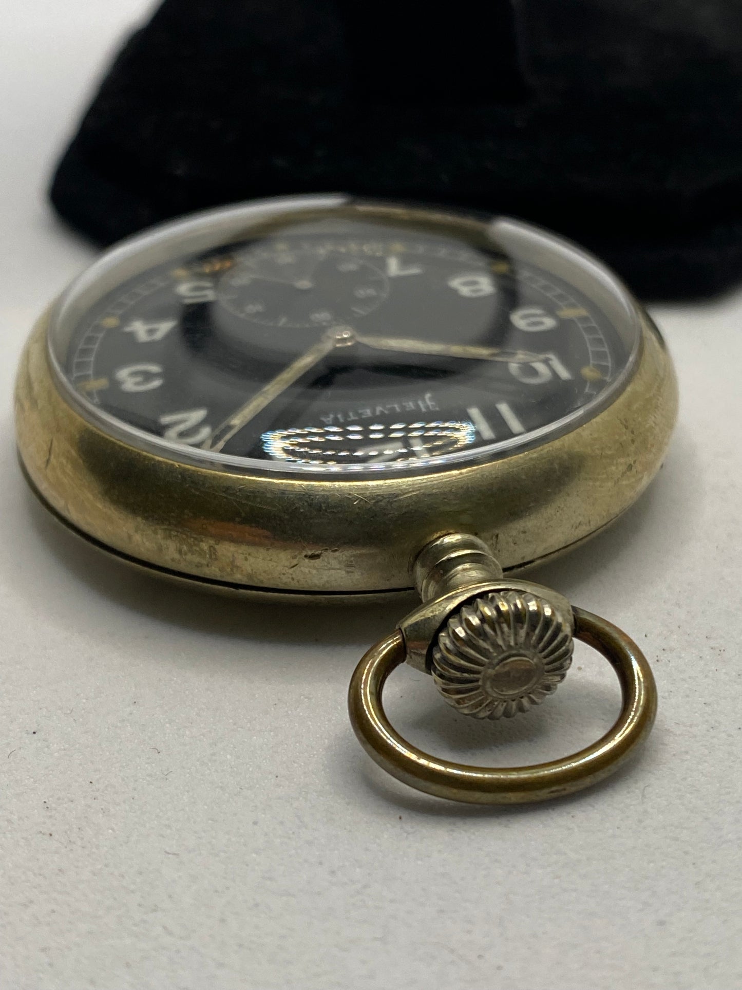 Helvetia Military WW2 Black Dial German Pocket Watch