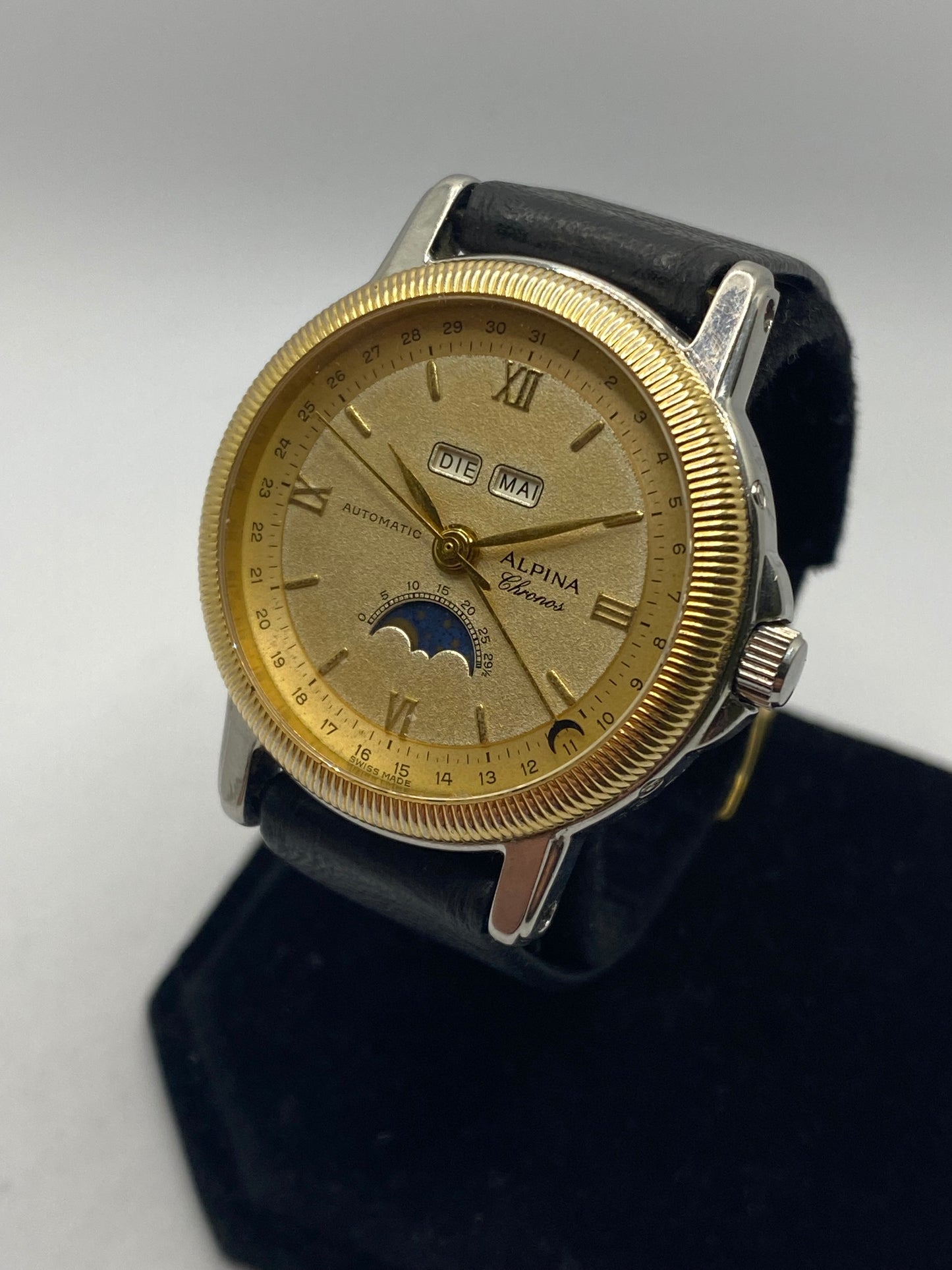 Alpina 18K Solid Gold/ Steel Automatic Triple Date Moonphase Men’s Watch