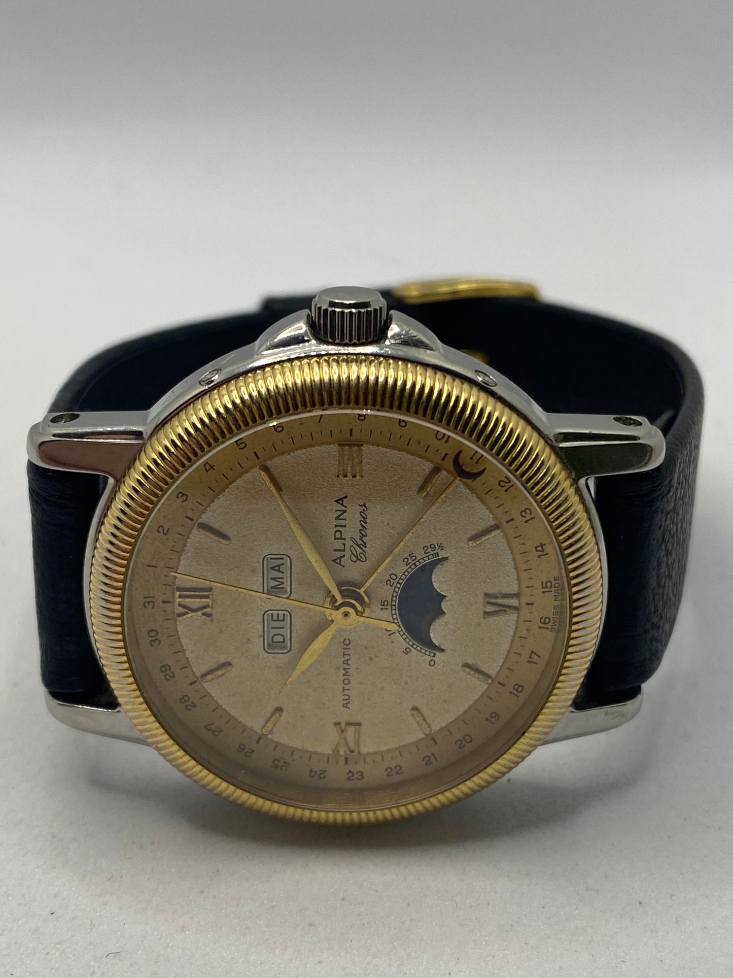 Alpina 18K Solid Gold/ Steel Automatic Triple Date Moonphase Men’s Watch