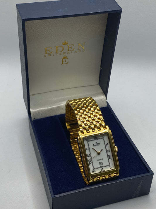 Eden Swiss Tank 14K Gold Plated Unisex Watch