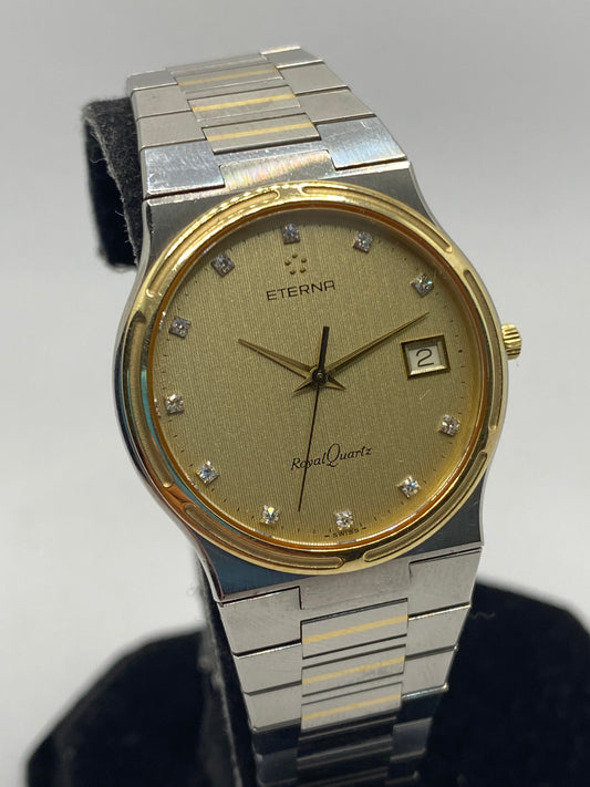 Eterna RoyalQuartz 18K Solid Gold 11 Real Diamonds Unisex Watch