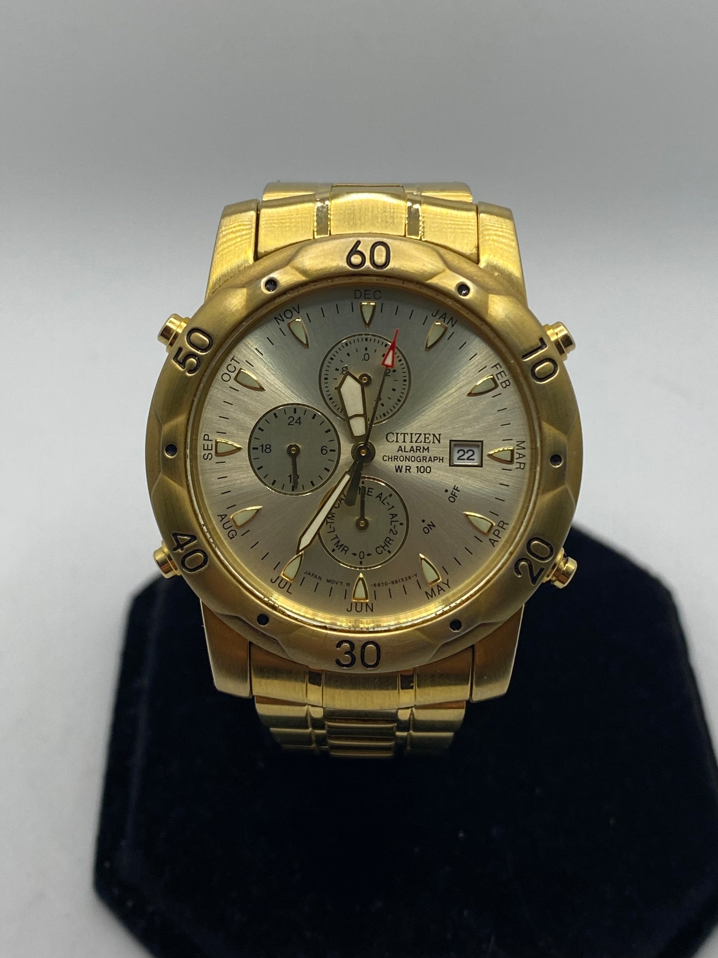 Citizen Alarm Chronograph Timer 10ATM All Gold Plated Men’s Watch