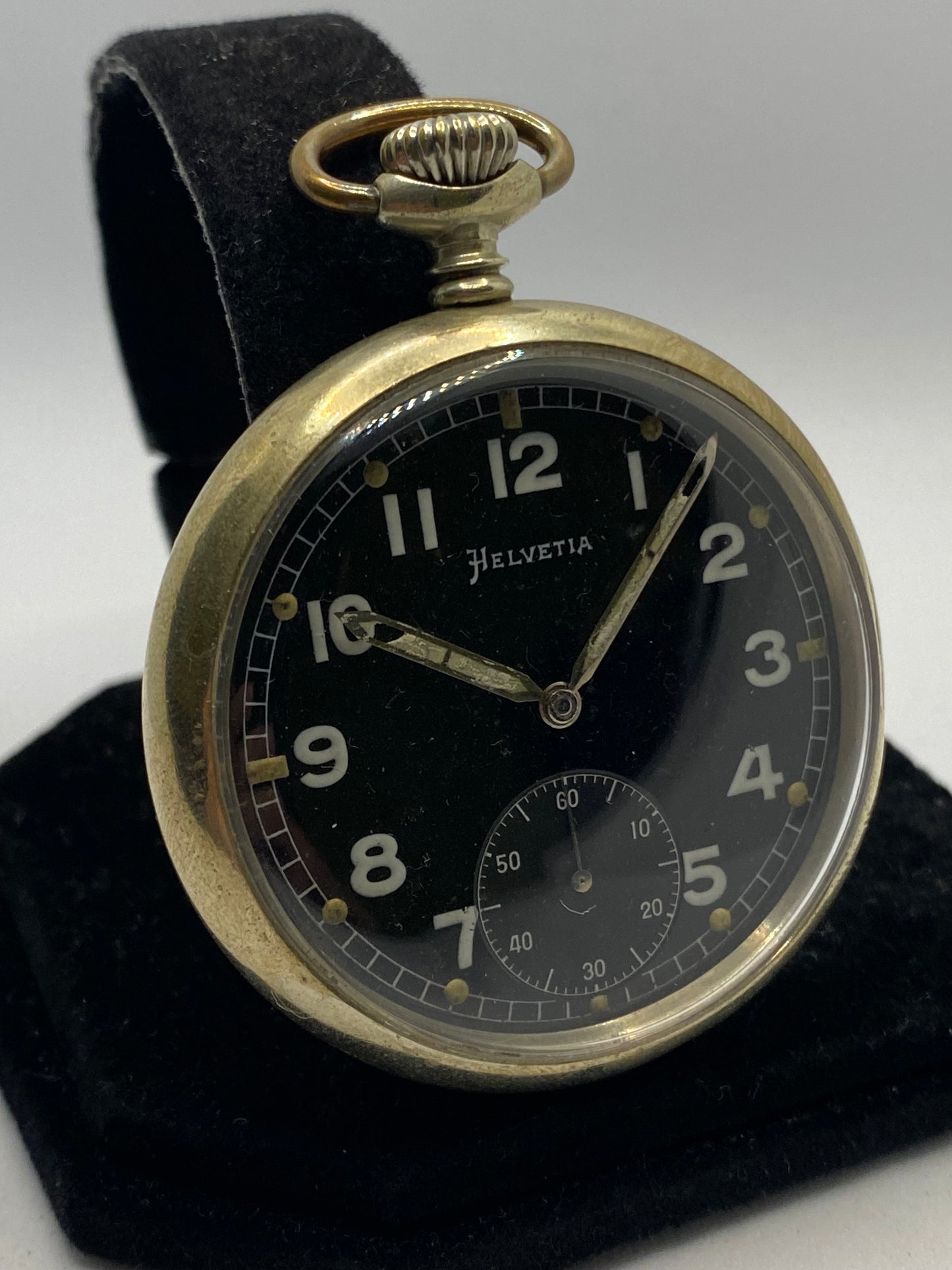 Helvetia Military WW2 Black Dial German Pocket Watch