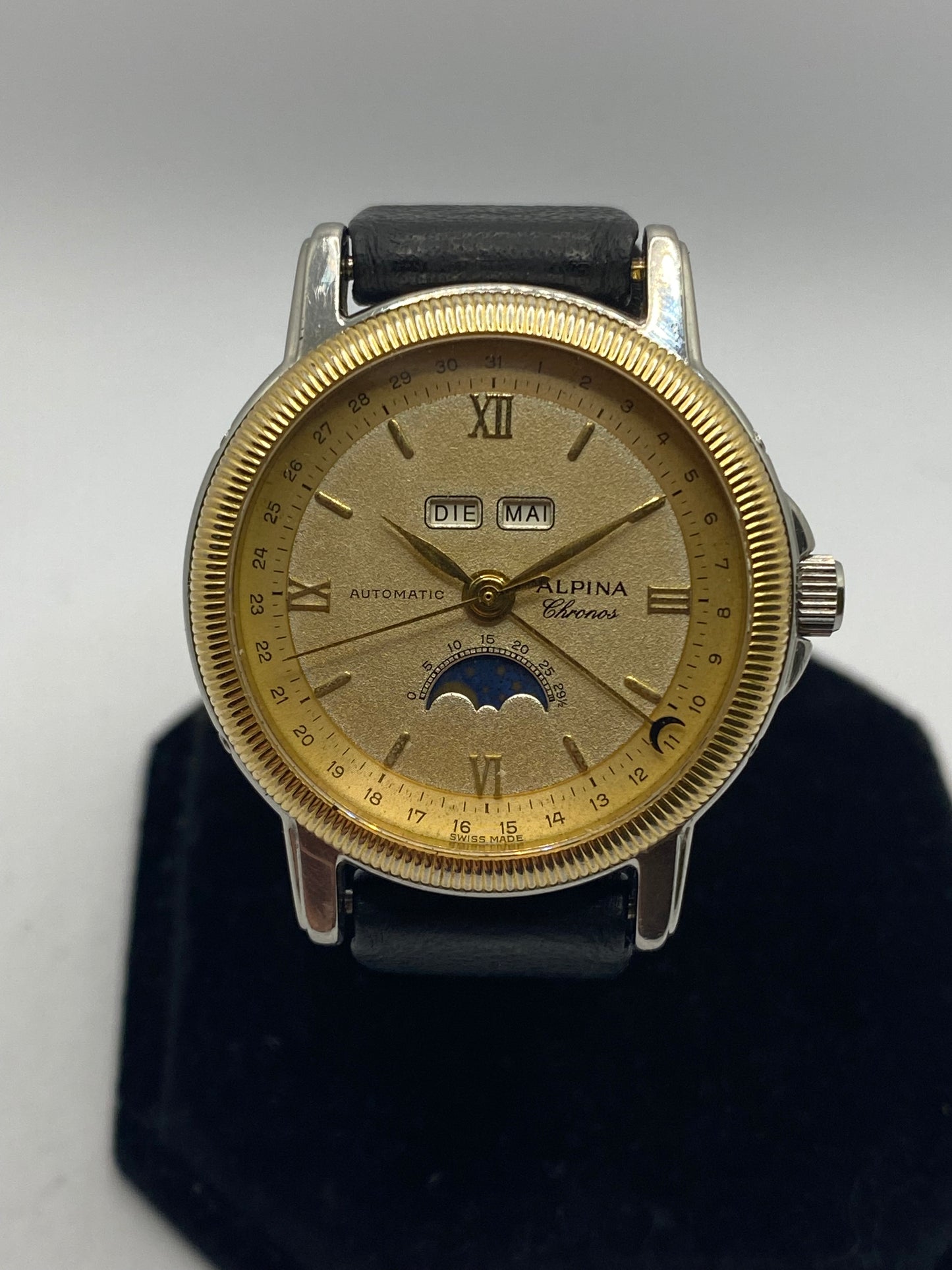 Alpina 18K Solid Gold/ Steel Automatic Triple Date Moonphase Men’s Watch