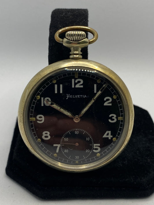 Helvetia Military WW2 Black Dial German Pocket Watch